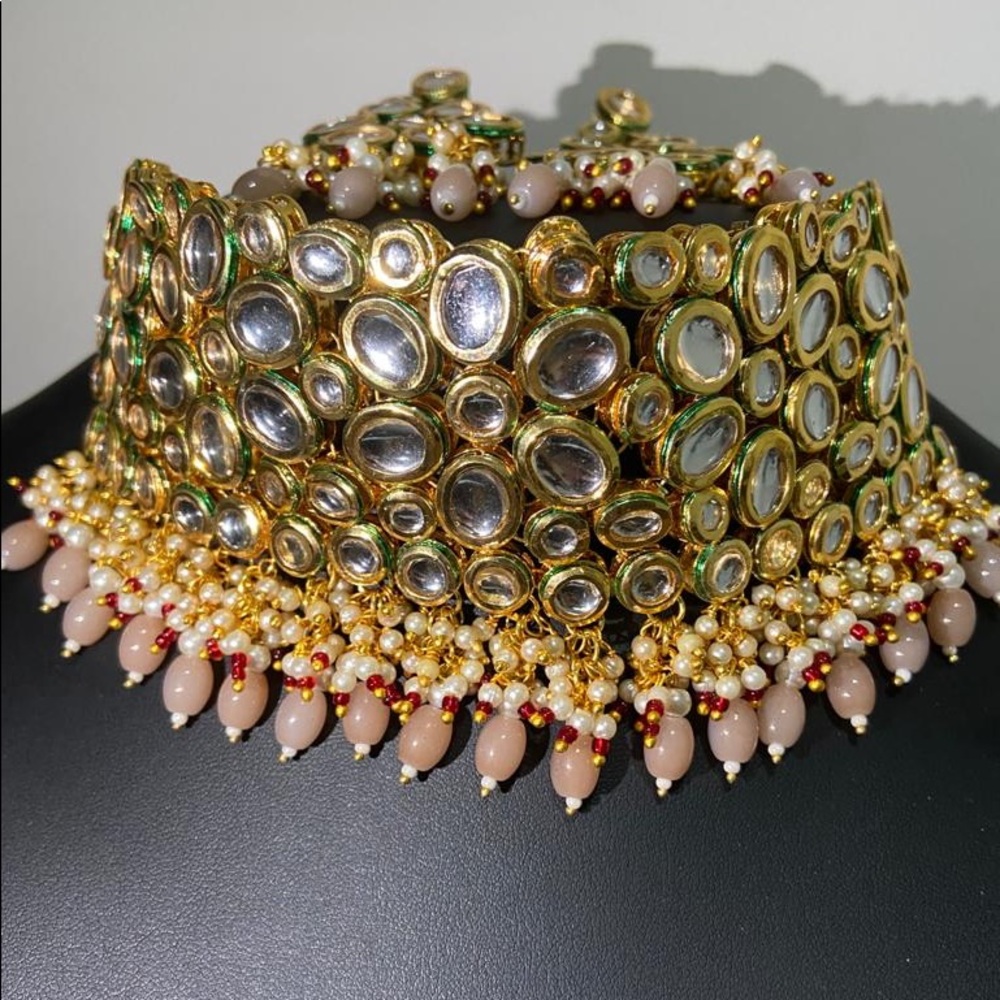 Kundan and semi precious stones Indian wedding jewellery set